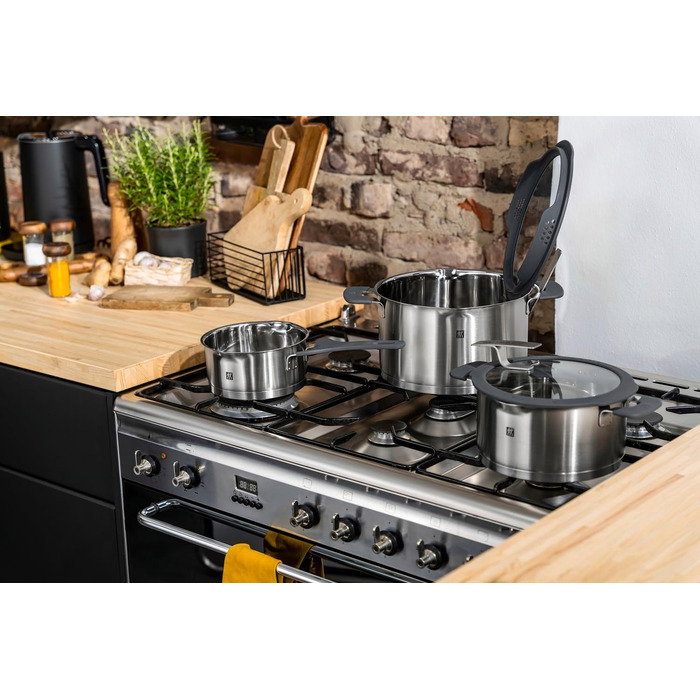 Набір каструль ZWILLING Simplify 5 предметів з кришкою-ситом, скляною кришкою, індукційне дно, нержавіюча сталь, срібно-чорний
