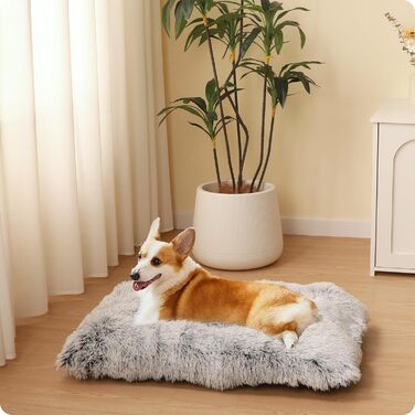 Dog Bed, Fluffy Dog Mats, Longer Plush Dog Cushion, Washable, Non-Slip Bottom, 110 cm for Medium and Large Dogs, (L 80 x W 50 x H 10 cm, Light Grey)