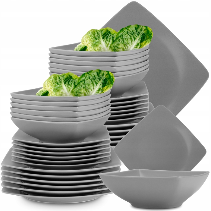 Обідній сервіз Konsimo Epiri, сірий, квадратний, 36 предметів, на 12 осіб