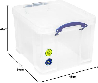 Really Useful 35C Plastic Storage Box - Lightweight, Robust, Stackable - 35 Liters - 480 x 390 x 310 mm - Transparent