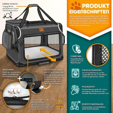 Трейлер для собак TRESKO® S (50x34x34 см) з підкладкою, шпателем та відбивачами | Транспортний бокс для собак та котів | Міцний бокс для собак різних розмірів | Сумка для собак, антрацит