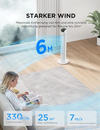Вентилятор підлоговий Midea FZ10-26MR(BL) 96 см з пультом, 33 дБ, LED дисплей, 4 режими, для спальні та офісу, білий