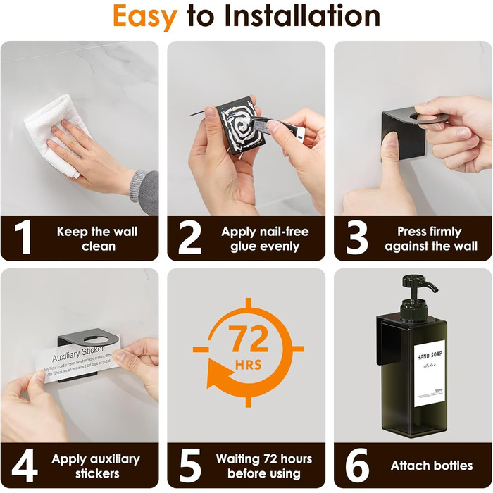 Дозатор мила настінний Anhow 3er PETG, набір 3 шт., зелений, 500 мл, без свердління, для кухні/ванної кімнати