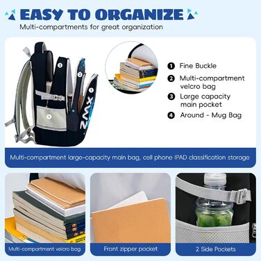 Шкільний рюкзак для підлітків 46L, рюкзак для школи, гімназії, старшої школи з нагрудним ременем, світловідбиваючими елементами, відділенням для 17.3' ноутбука, чорний (Casual-5255)