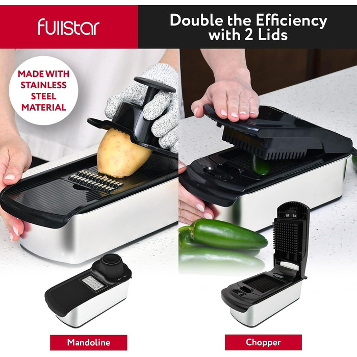 Мандоліна для овочів та фруктів 14-в-1 PRO з нержавіючої сталі, чорна: слайсер, шинковка, тертак, нарізчик для огірків, цибулі, картоплі, сиру