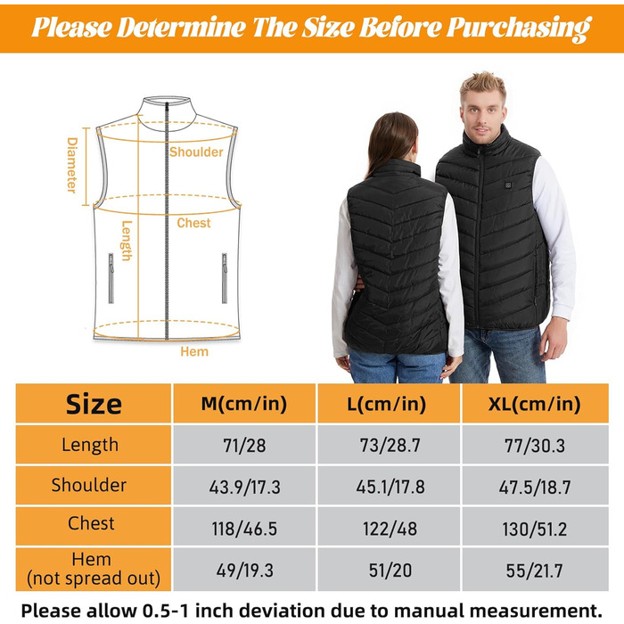 Обогревна жилетка для чоловіків та жінок з акумулятором 10000 mAh та 9 зонами обігріву, 3 режими температури, для зимових видів спорту та полювання