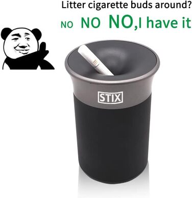 STIX-Becher Auto Aschenbecher (available in 2 colors) compatible with IQOS Iluma Prime One Terea, Duo 3 Heets, GLO Neo Tobacco Sticks - black/gray