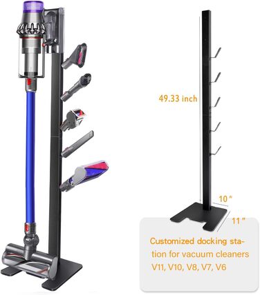 Підставка для пилососа сумісна з Dyson V15 Detect, V11, V10, V8, V7, V6. Органайзер для пилососа та аксесуарів, чорний (5 гачків).