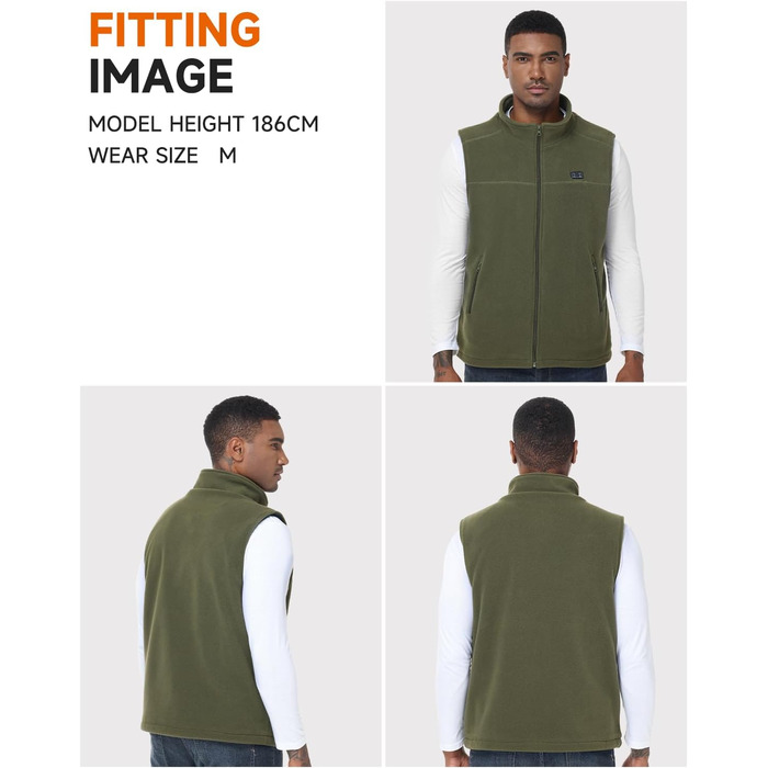 LABCOOL Грівачка жилетка для чоловіків, нагрівальна жилетка з мікрофлісу, 6 зон нагріву, 3 температурні режими, USB живлення з Powerbank 10000mAh, можна прати в пральній машині (Зелений, M)