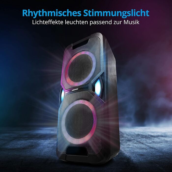 MEDION Party-Soundsystem P67038: караоке-система з LED, Bluetooth 5.0, USB, AUX, 2 мікрофони, 220W