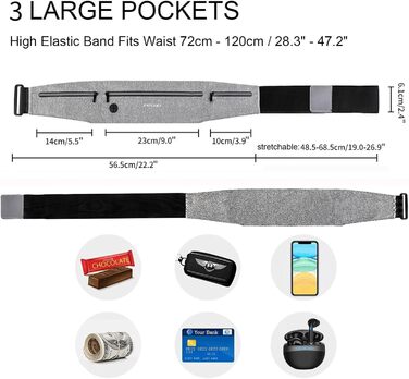 Сумка на пояс Haissky для бігу та спорту: чорна/сіра, для телефону до 6.9 дюймів