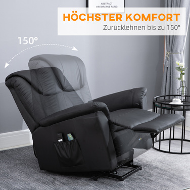 HOMCOM Recliner Chair with Rise Function, Electric Massage Chair with Heating Function, Adjustable, TV Chair with Remote Control