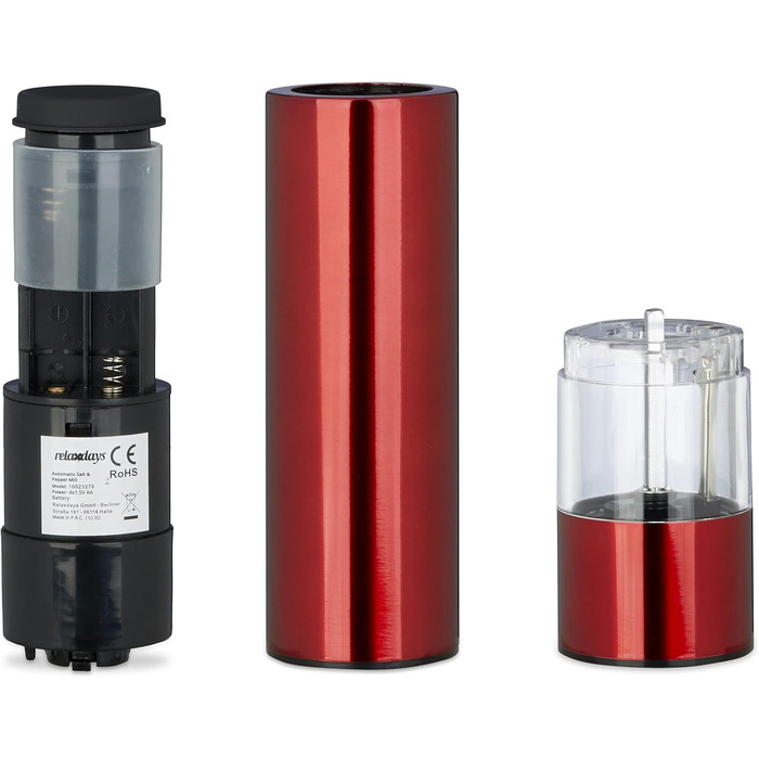 Електричні перечниці Relaxdays 2 шт. з LED-підсвіткою, стильні, з нержавіючої сталі, червоні