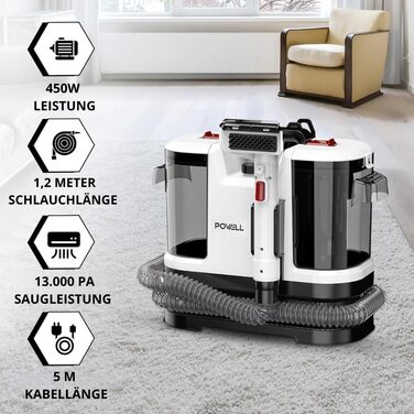 Портативний пилосос для чищення килимів Powell Waschsauger 450W, 13kPA, для килимів, диванів, автомобілів (сірий)