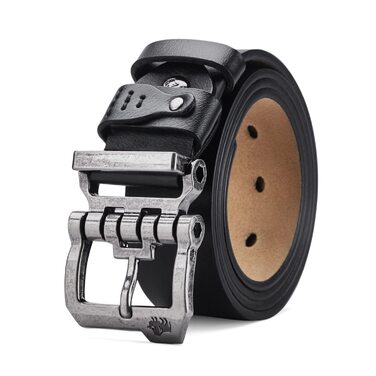 Чоловічий шкіряний ремінь BISON DENIM для джинсів та бізнес-стилю, ретро-дизайн, ширина 38 мм, довжина 130 см, чорний (W71694-2bm-black)