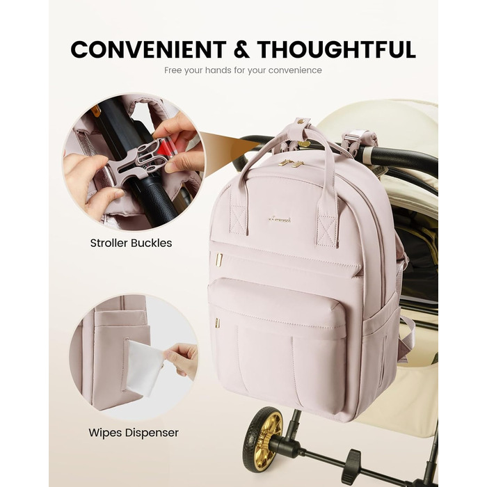 LOVEVOOK Рюкзак-переноска для мами та тата, рюкзак для підгузників з пеленальною підкладкою, сумісний з візком, великий, для подорожей, бежевий