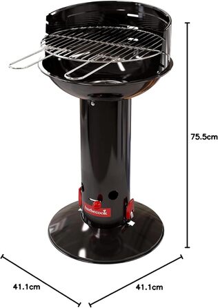 Barbecook Loewy 45 Charcoal Grill BBQ with Windscreen, Grilling for 6 People, Black, 43x43x97cm (Ø 40 cm)