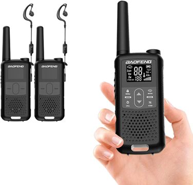 Baofeng GT-22, license-free PMR 446 Walkie Talkie Set, professional radio, up to 3km range, 16 channels, rechargeable radio with headset (2 pieces)