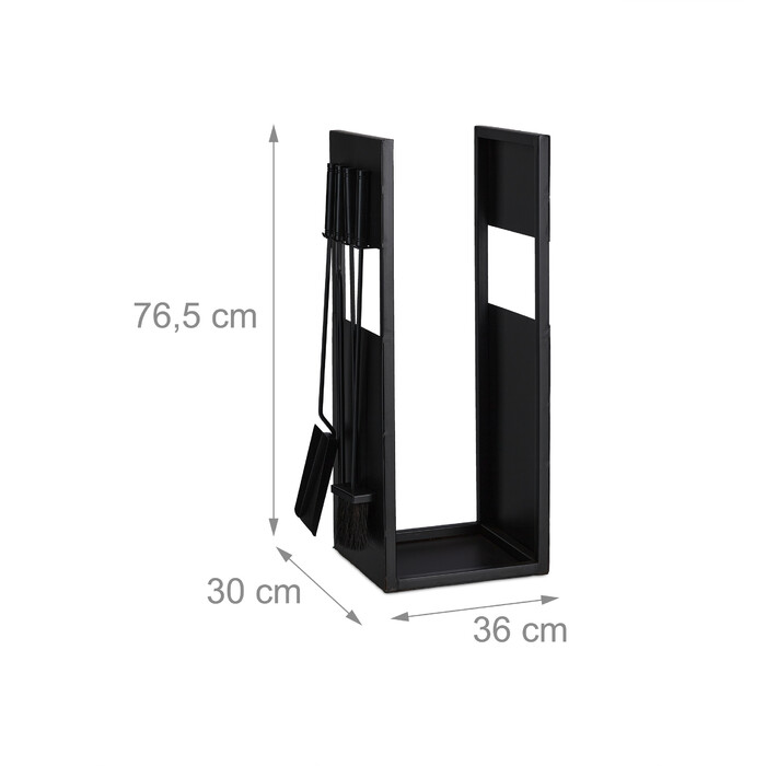 Relaxdays Black Firewood Rack with Cutlery