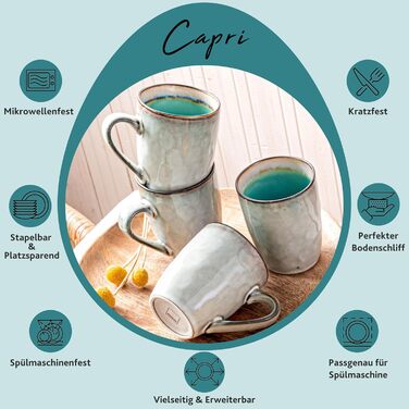 Singer | Capri Stoneware Coffee Mug Set, 4-Piece Coffee Cup Set, Modern and Unique Design 300 ml | PREMIUM COLLECTION