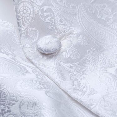 Костюм-трійка HISDERN: жилет, краватка, нагрудна хустинка з квітковим принтом, жаккард, білий. Ідеальний для весілля та урочистих подій.