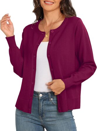 Жакет PrinStory Daen з тонкої в'язки, кардиган з круглою горловиною, пуловер на ґудзиках, класичний в'язаний одяг, комплект (M, бордовий)