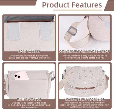 Сумка для камери: сумісна з Fujifilm, Canon, Nikon, Sony SLR/DSLR, водонепроникна, стильна, універсальна (бежевий, сірий)
