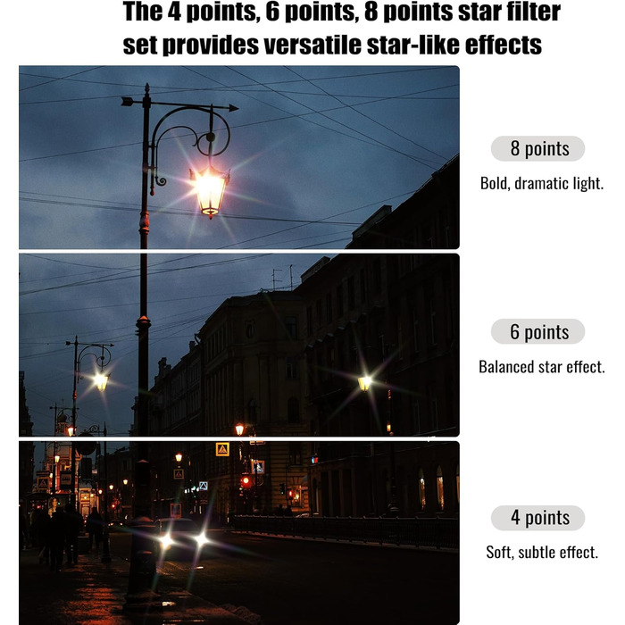 Набір зіркових фільтрів Walking Way 67mm (3 шт.) для камери: 4, 6, 8 променів + чохол