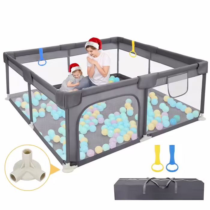 Dripex Playpen Baby 120x180cm, Playard Baby 300D Oxford Fabric, Baby Playpen with Breathable Mesh, Large Safety Play Area, Playpen, Grey