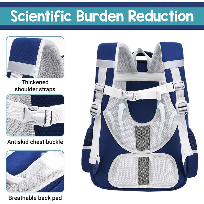 Шкільний рюкзак для хлопчика IvyH, 2-5 клас, 20 літрів, ергономічний, водонепроникний, для початкової школи, 8-12 років (темно-синій, зелений)