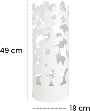 Підставка для парасольки Baroni Home - сучасний дизайн, металева, з квітами, 2 гачки, знімний контейнер, білий (19 x 19 x 49 см)