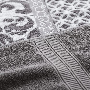 Modern Threads Trefoil Filigree 6-Piece Reversible Towel Set, Dyed, Jacquard, Bath Towels, Hand Towels, and Washcloths, Super Absorbent and Quick-Drying, 100% Combed Cotton Gray-Green Standard