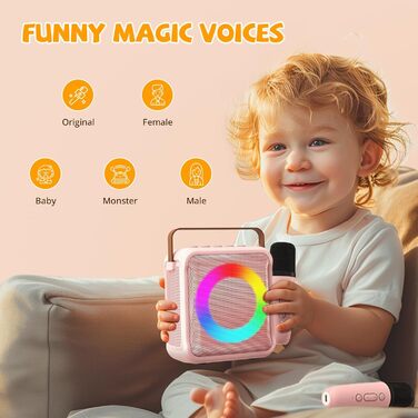 Караоке іграшка Ankuka для дітей та дорослих з 2 мікрофонами, портативна караоке-машина з LED-підсвічуванням та ефектами зміни голосу, подарунок для дітей 3-18 років, хлопчиків та дівчаток