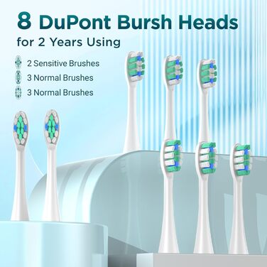 Електрична зубна щітка звукова для дорослих та дітей з 5 режимами, кейсом для подорожей, 8 насадками, акумулятором 60 днів, таймером (Теплий білий)