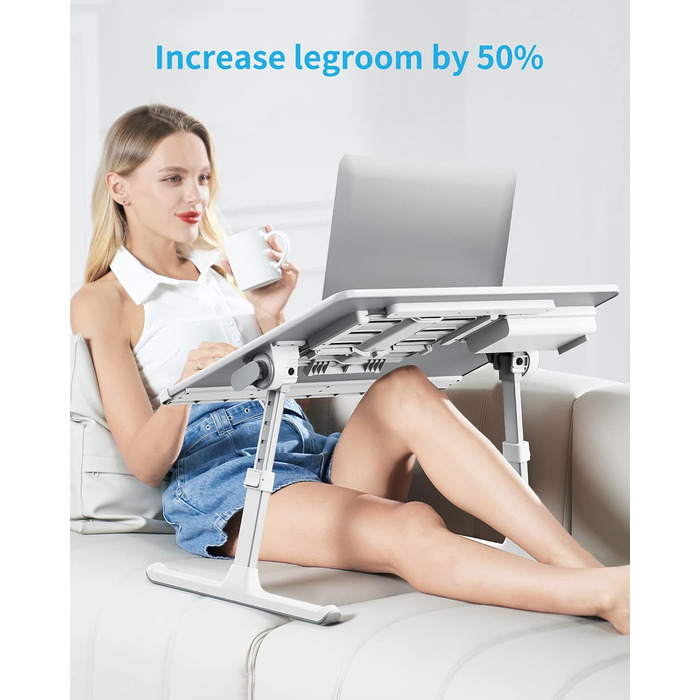 Столик для ноутбука SAIJI 60x45 см, регульована висота, з підставкою для книг, ящиком та кріпленням для планшета. Ідеально для роботи, читання та сніданку.