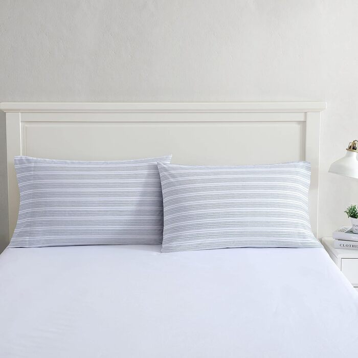 Nautica Standard Pillowcase Set, 2-Piece, Cotton Percale Bedding, Casual Home Decor (50.8 x 76.2 cm) (Beaux Stripe Blue)