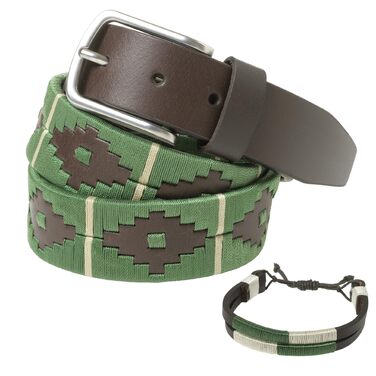 Аргентинський шкіряний ремінь з шнуром та шкіряним браслетом. Шкіряний ремінь з вишивкою для чоловіків та жінок. Аргентинські пояси (зелено-бежевий, 115)