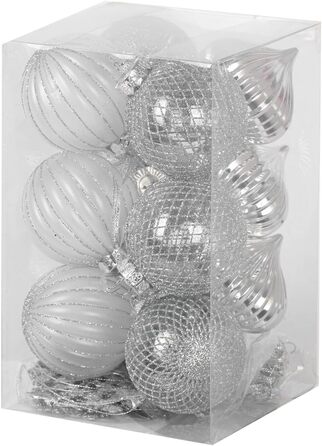 SLEETLY 28шт Білозолоті Новорічні Кулі для Прикраси Ялинки - Набір Декоративних Орнаментів, Сніжинки та Крижані Шарм, Стійкі до Ударів, для Святкового Прикрашання