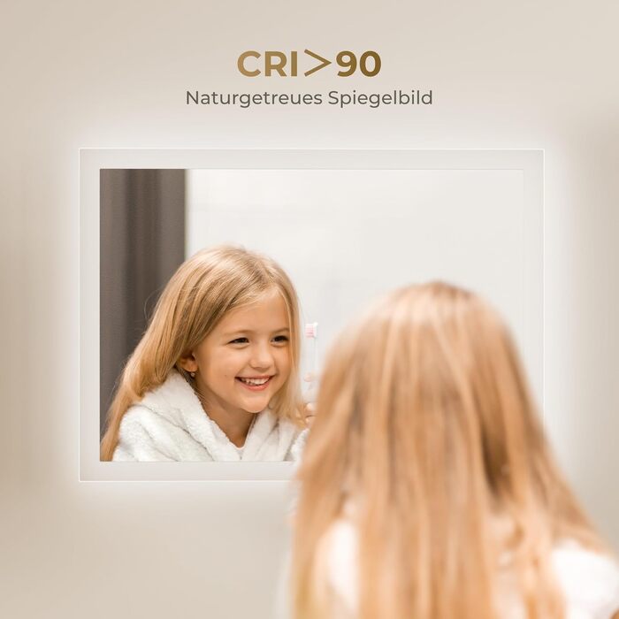 Дзеркало для ванної кімнати з підсвічуванням LED 80x60 см, регульоване, 3 кольори світла (3000K/4000K/6500K), антизапарник, вертикальна/горизонтальна установка, без збільшення 3x