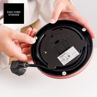 Електричний чайник Taurus Vintage Compact Red 2400W, 1л, 360° обертання, автоматичне відключення, LED-дисплей, без BPA, нержавіюча сталь, індикатор рівня води, ретро-дизайн, червоний