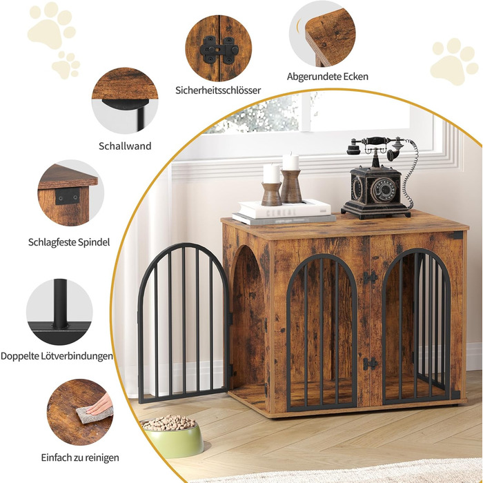 Клітка для собак Hzuaneri, 68x49x56 см, 3 двері, вінтажний колір, для дому, міцна, DFC85501B