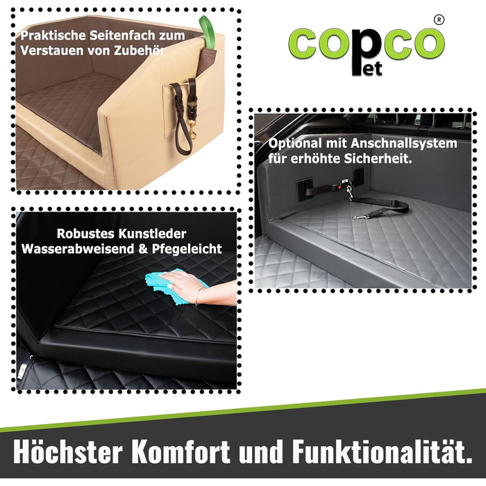 Автоматичне лежанка для собак CopcoPet - 100x80x38 см, штучна шкіра, захист багажника, водовідштовхувальна, з захисним покриттям, для подорожей, Mocca