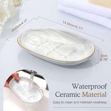 Підставка для мила Luxspire з кераміки, антиковзна, білий мармур, для ванної кімнати, душу та кухні