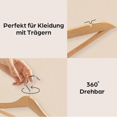 Дерев'яні вішалки для одягу Praknu (20 шт.) з перекладиною та обертовим гачком 360° - для сорочок та штанів
