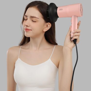 Фен AINA з дифузором для волосся | Іон-технологія, керамічне покриття, холодний струмінь | Швидке сушіння та блиск | 230v~, Baby Rosa