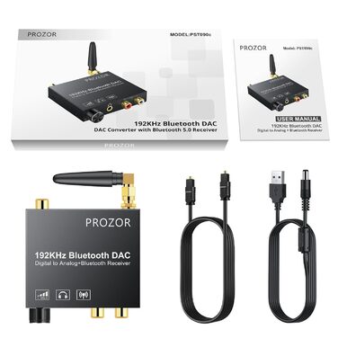 Bluetooth аудіоприймач PROZOR DAC: перетворювач з оптичним входом, Aux/RCA, регулювання гучності