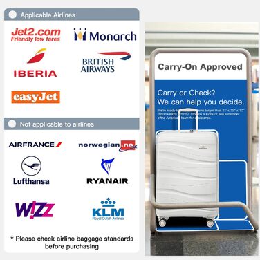 Набір валіз KONO 2 шт: ручна валіза-тележка 56 см + косметичка з поліпропілену, жорсткий корпус, 4 колеса, TSA-замок (кремово-білий)