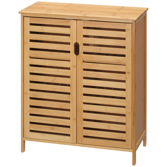 Kleankin Bathroom Cabinet, Vanity Storage Cabinet, Sideboard with 2 Slatted Doors, 2 Interior Shelves, Bamboo Storage Cabinet for Bathroom, Living Room 68 x 32 x 86 cm Natural | Aosom