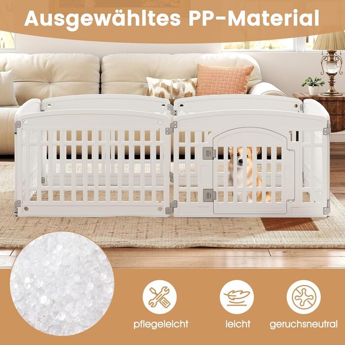 Клітка для цуценят GYMAX 60/75 см, 6 панелей, з замком та кріпленням для підлоги, для дому та вулиці, біла