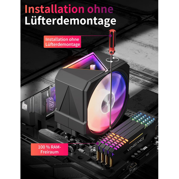 upHere UP1 Elite KC4C: Кулер для процесора з RGB підсвічуванням, 120мм, 4 теплові трубки, сумісний з AMD AM4/AM5 та Intel